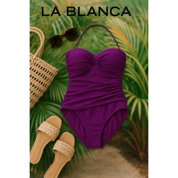 La Blanca Solid Purple Berry One Piece Swimsuit Sz. 12 - Picture 1 of 5